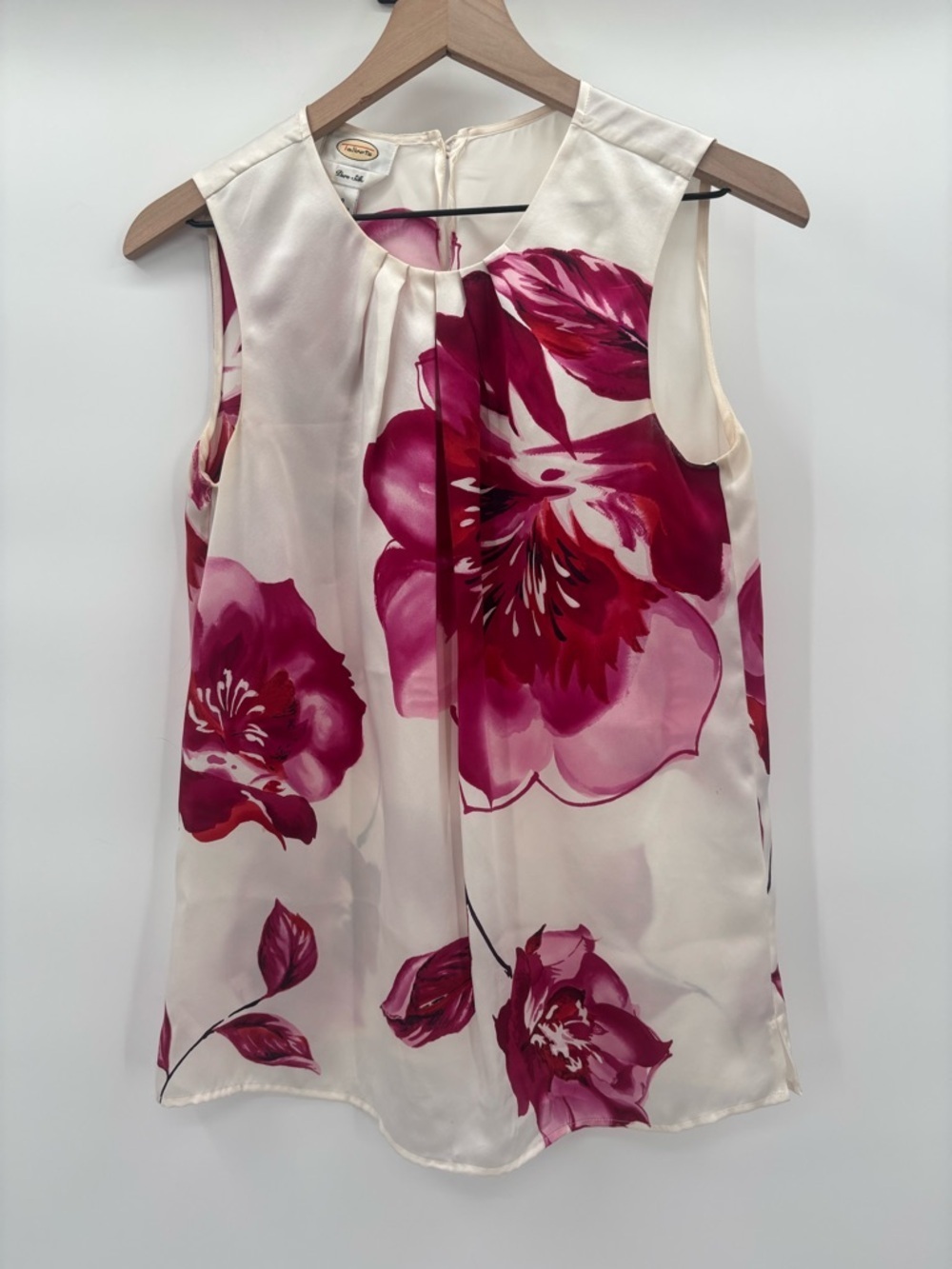 Talbots Cream Sleeveless Camisole with Magenta Floral Print Size 8